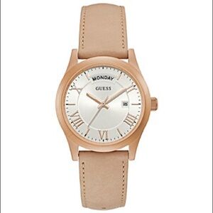 GUESS Rose Gold-tone Leather Strap Women's Watch